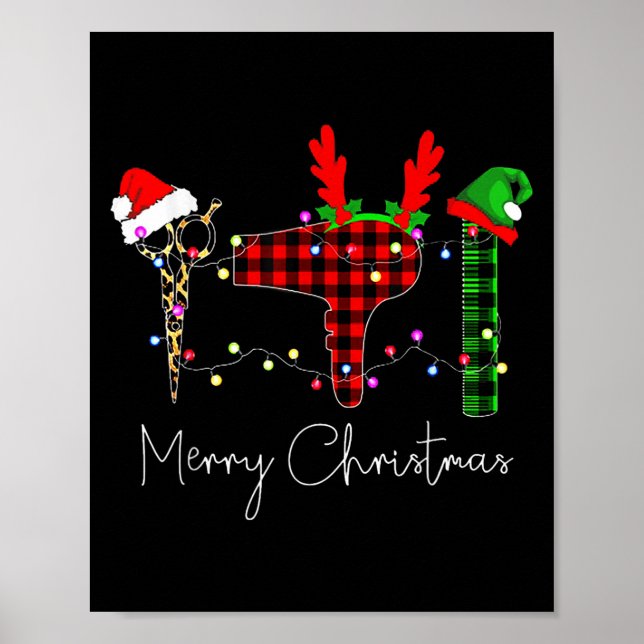 Affiche Joyeux Noël Coiffeur Drôle Outil Coiffeuse (Devant)