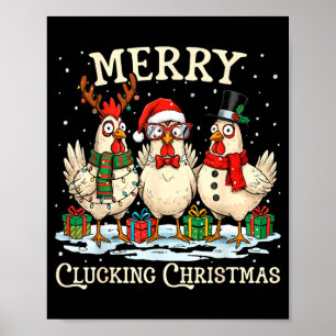 Affiche Joyeux Noël Coin Coin Ferme de Poulets Animaux Xma