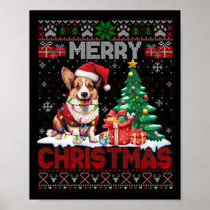 Affiche Joyeux Noël Corgi Amoureux de les chiens Famille V