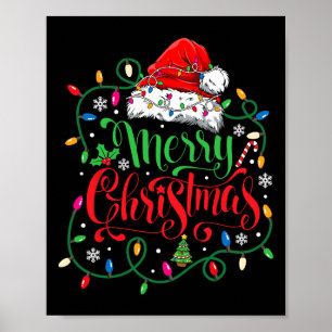 Affiche Joyeux Noël Correspondant Famille Santa Hat Lights