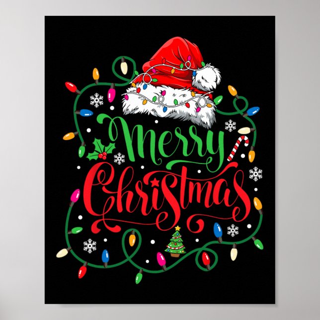 Affiche Joyeux Noël Correspondant Famille Santa Hat Lights (Devant)