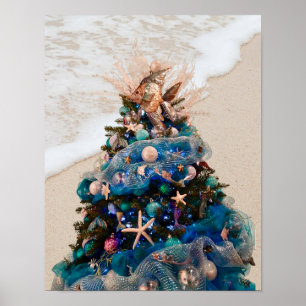 Affiche Joyeux Noël côtier Plage tropicale Holiday Tree