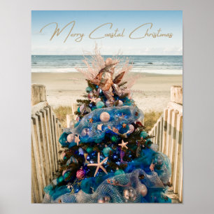 Affiche Joyeux Noël côtier Plage tropicale Holiday Tree
