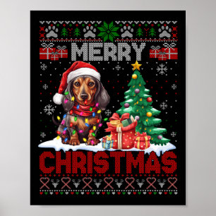 Affiche Joyeux Noël Dachshund Amoureux des chiens Famille