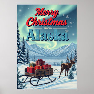 Affiche Joyeux Noël de Alaska Retro