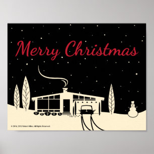 Affiche Joyeux Noël de la moitié du siècle Snowscene-Noir