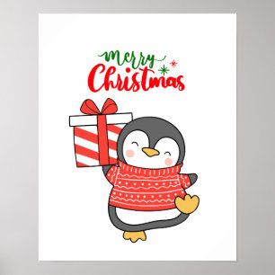 Affiche Joyeux Noël de Pingouin mignon