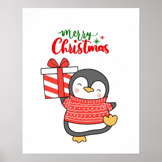 Affiche Joyeux Noël de Pingouin mignon (Devant)