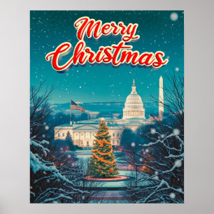 Affiche Joyeux Noël de Washington Vintage Retro