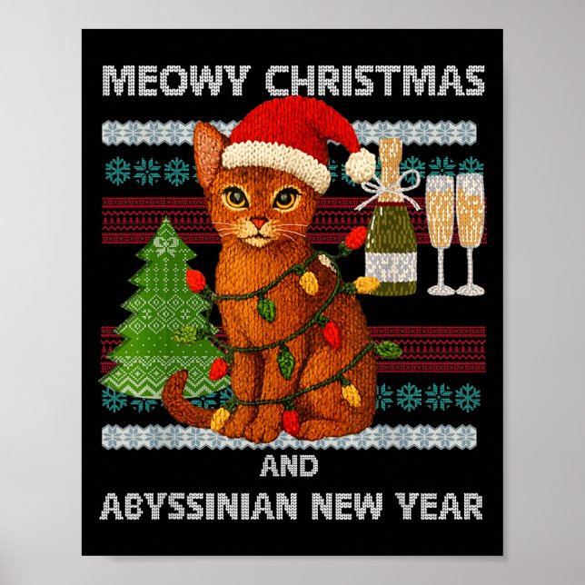 Affiche Joyeux Noël Drôle de chat abyssin Chapeau de Père  (Devant)