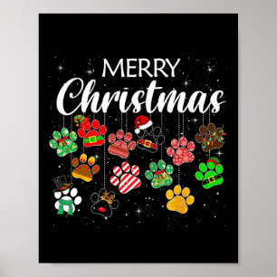 Affiche Joyeux Noël Empreinte de Patte de Chien Plaid de B
