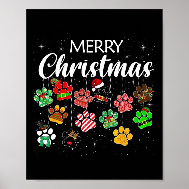 Affiche Joyeux Noël Empreinte de Patte de Chien Plaid de B (Devant)