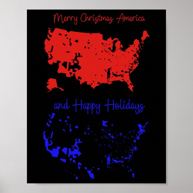 Affiche Joyeux Noël Et Joyeuses Fêtes Carte Usa Festive (Devant)