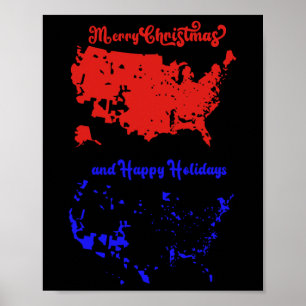 Affiche Joyeux Noël Et Joyeuses Fêtes Carte Usa Festive