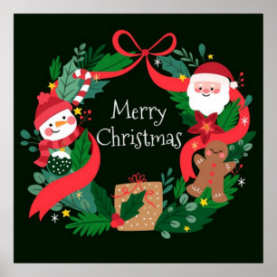 Affiche Joyeux Noël Fancy Weight, Père Noël et bonhomme de