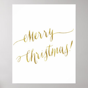 Affiche Joyeux Noël Faux Gold Foil Lettrage Script