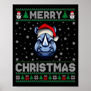 Affiche Joyeux Noël Femmes 2025 Chapeau de Père Noël Rhino