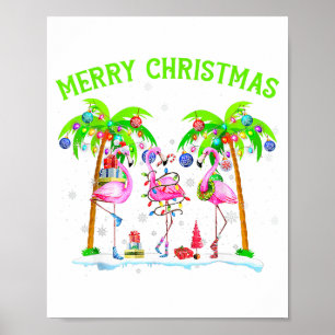 Affiche Joyeux Noël Flamant Xmas Palmier Lumière Trop