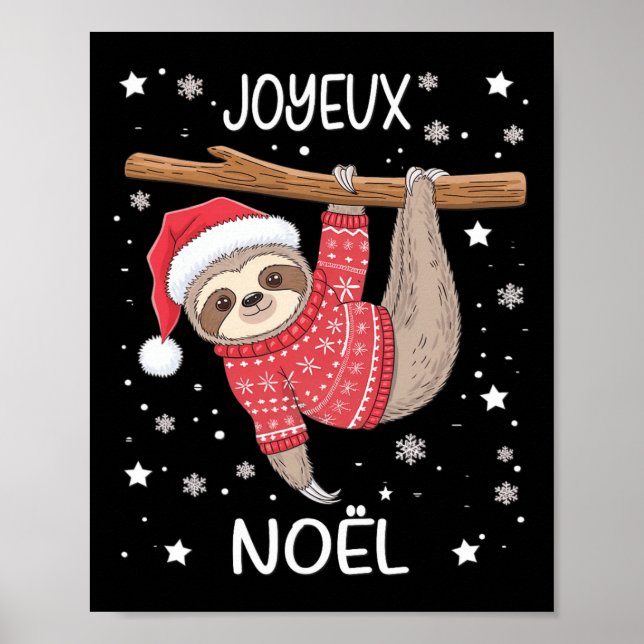 Affiche Joyeux Noël Français Sloth Hanging Joyeux Noël (Devant)