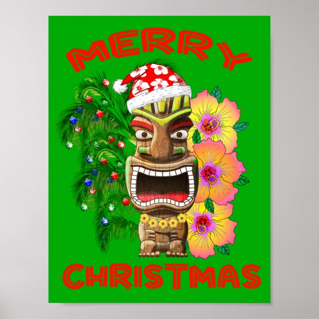 Affiche Joyeux Noël Funny Père Noël Tiki (Devant)
