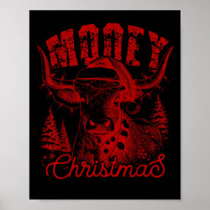 Affiche Joyeux Noël Génisse de l'Ouest Vache Highland Sant