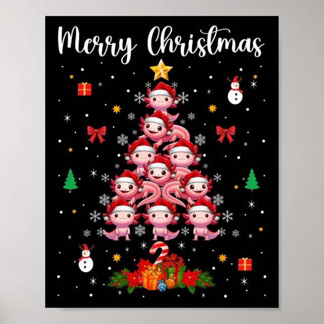 Affiche Joyeux Noël Groupe Père Noël Axolotas En Arbre De  (Devant)