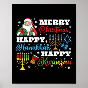 Affiche Joyeux Noël Hanoukka Kwanzaa Juif Afro Holid