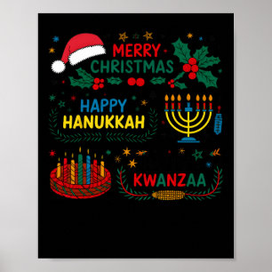 Affiche Joyeux Noël Heureux Hanoukka Et Heureux Kwanzaa