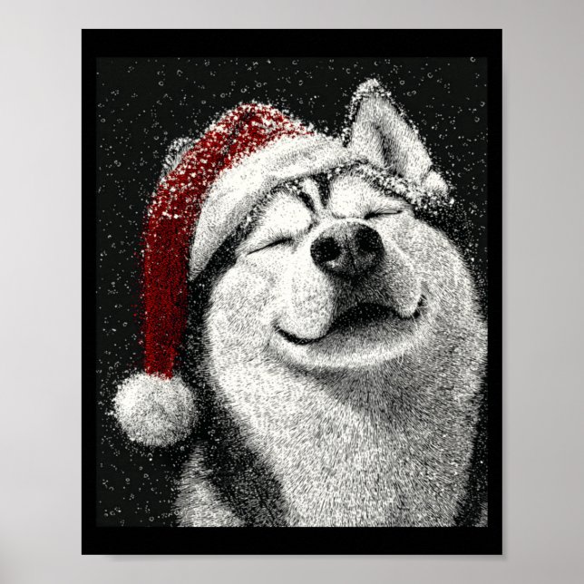 Affiche Joyeux Noël Husky Sibérien Manches Longues  (Devant)