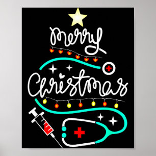 Affiche Joyeux Noël Infirmière Docteur Stethoscope Noël
