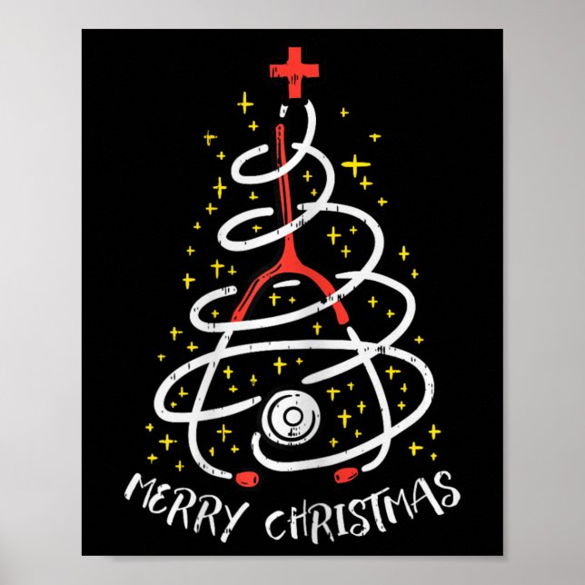 Affiche Joyeux Noël Infirmière Xmas Scrub Top Femmes Steth (Devant)