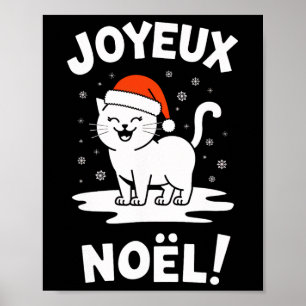 Affiche Joyeux Noël Khao Manee Chat blanc Noël Père Noël