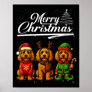 Affiche Joyeux Noël Labradoodle Renne Elfe Père Noël Chien