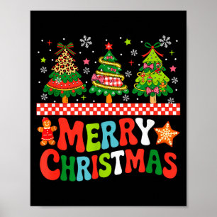 Affiche Joyeux Noël Léopard Arbres de Noël Colorés Nœud Pa