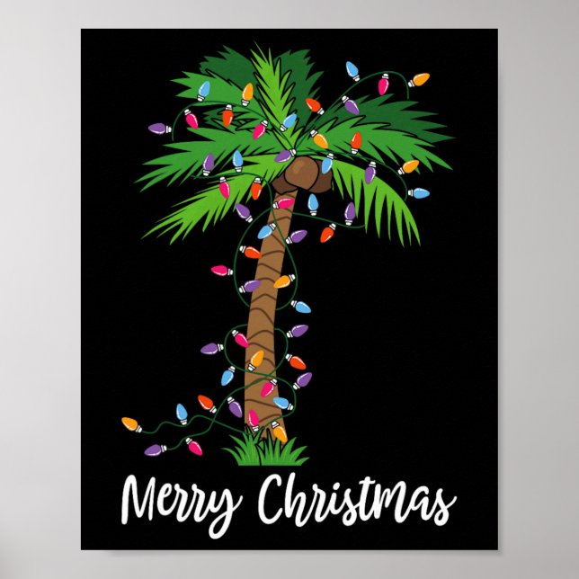 Affiche Joyeux Noël Lumières Palm Tree Beach Noël Pyjama (Devant)