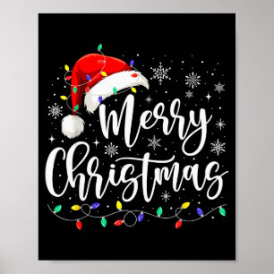Affiche Joyeux Noël Lumières Rouge Chapeau de Père Noël No