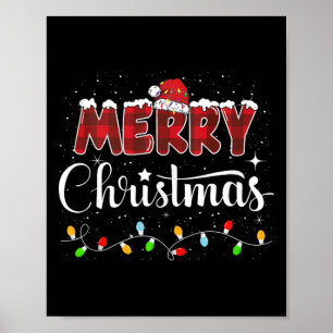 Affiche Joyeux Noël Lumières Rouge Noël Chapeau Noël Famil