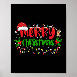 Affiche Joyeux Noël Lumières Rouge Noël Chapeau Noël Famil