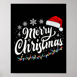 Affiche Joyeux Noël Lumières Rouge Noël Chapeau Noël Famil