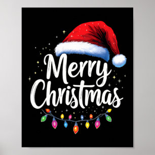 Affiche Joyeux Noël Lumières Rouge Noël Chapeau Noël Famil
