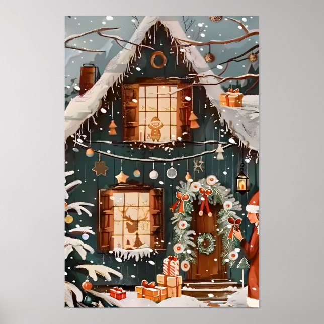 Affiche Joyeux Noël Maison Vintage (Devant)