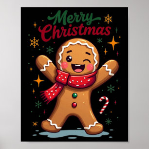 Affiche Joyeux Noël Mignon Bonhomme en Pain d'Épice Fête d