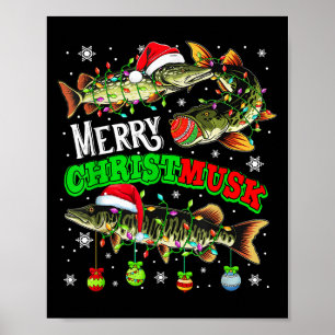 Affiche Joyeux Noël Musky Trois Santa Muskies Pêcheur F