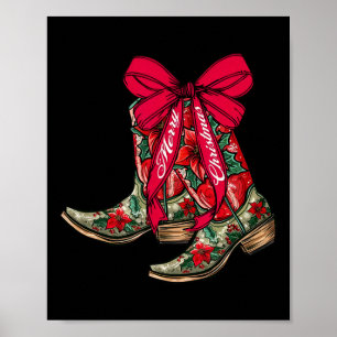Affiche Joyeux Noël Noël Noël Bottes Cowboy Coquette Bow P
