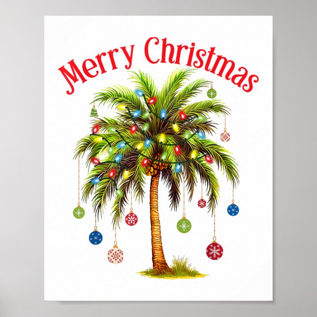 Affiche Joyeux Noël Palm Tree Light Hawaiian Tropical (Devant)