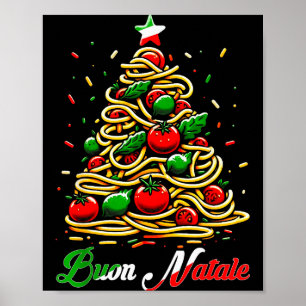 Affiche Joyeux Noël Pâtes Italiennes Arbre de Noël Xmas Po