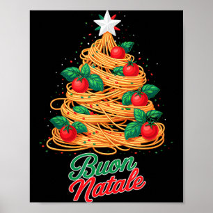 Affiche Joyeux Noël Pâtes Spaghetti Italien Drôle de Noël