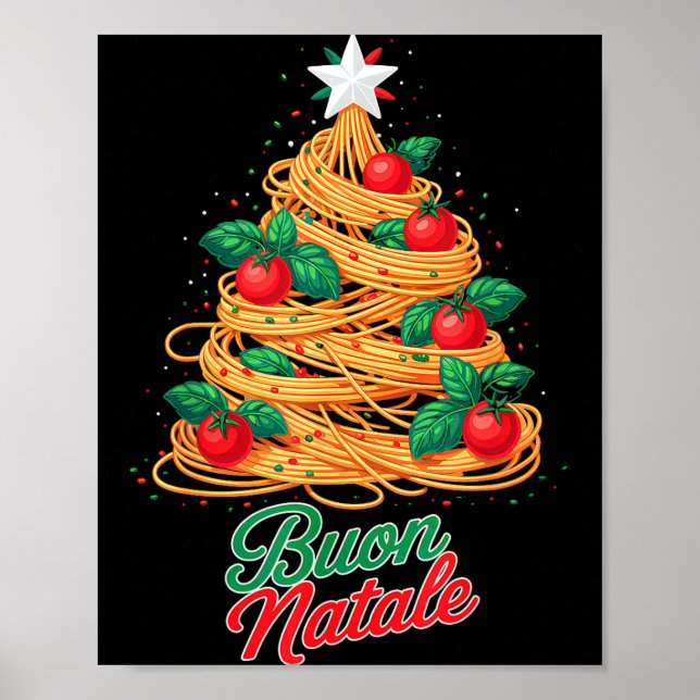 Affiche Joyeux Noël Pâtes Spaghetti Italien Drôle de Noël (Devant)