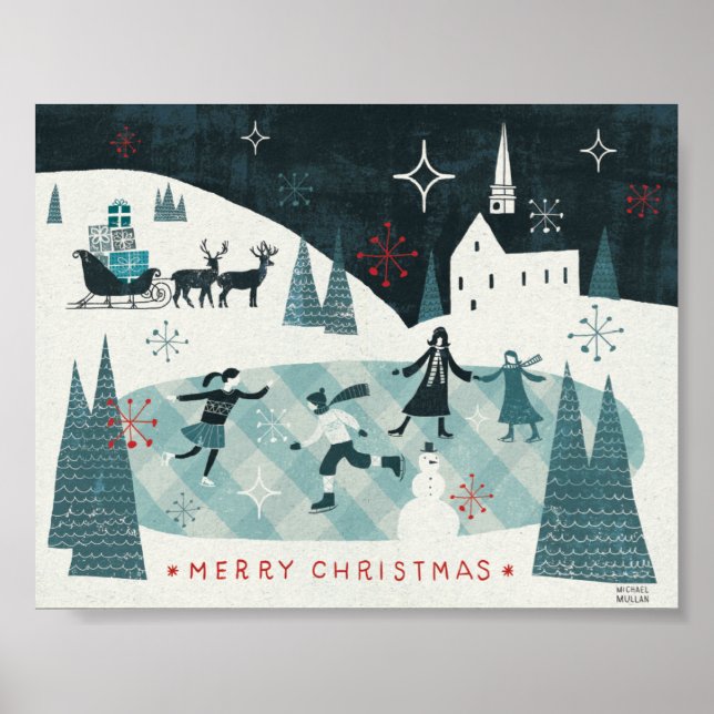 Affiche Joyeux Noël Patinage (Devant)