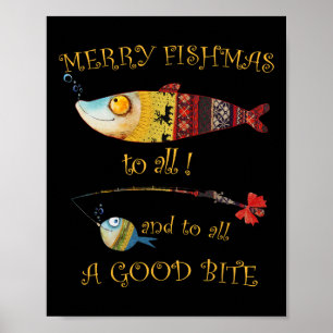 Affiche Joyeux Noël Pêcheur Merry Fishmas à tous les pêche